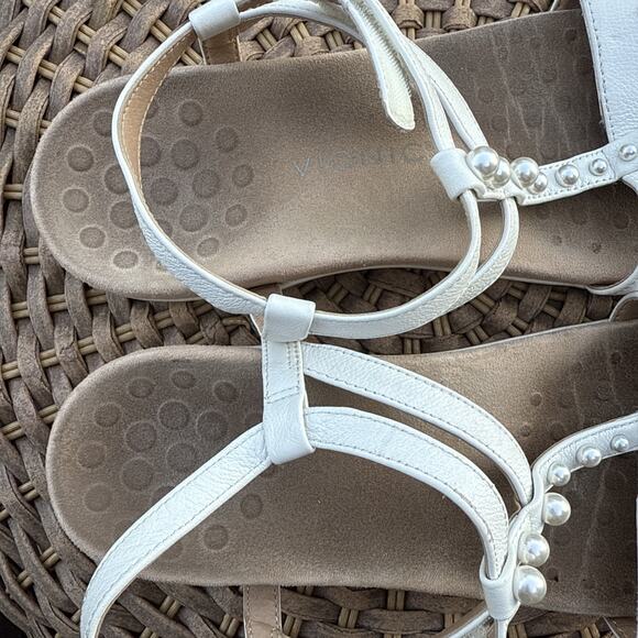 Vionic Sandals Shoes Womens Size 11 Mikah White Leather Strap Pearl Stud Comfort - Picture 5 of 16